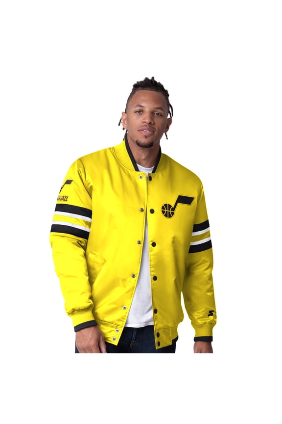 Men's Starter Gold Utah Jazz Scout Varsity Satin Full-Snap Jacket
