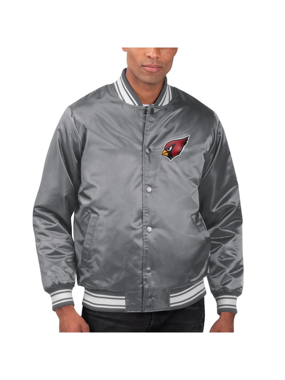 Men's Starter Gray Arizona Cardinals Locker Room Satin Varsity Full-Snap Jacket