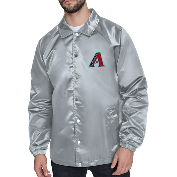 Men's Starter Gray Arizona Diamondbacks Retro Logo Raglan Coaches Full-Snap Jacket