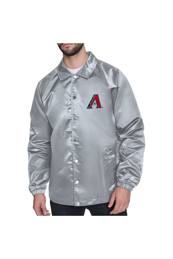 Men's Starter Gray Arizona Diamondbacks Retro Logo Raglan Coaches Full-Snap Jacket