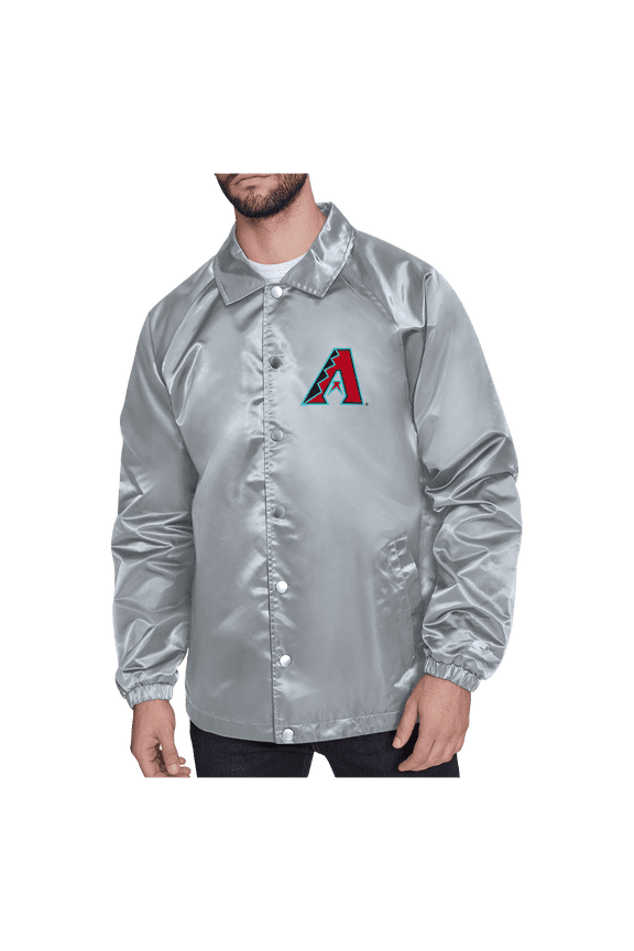 Men's Starter Gray Arizona Diamondbacks Shield Logo Raglan Coaches Full-Snap Jacket