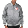 thumbnail image 1 of Men's Starter  Gray Atlanta Hawks Printed Team Name Satin Varsity Full-Snap Jacket, 1 of 2