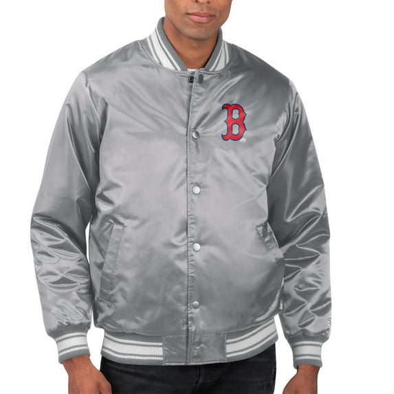 Men's Starter Gray Boston Red Sox Printed Team Logo Satin Varsity Full-Snap Jacket