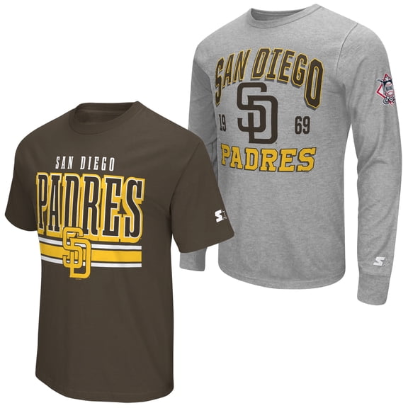 Men's Starter Heather Gray/Brown San Diego Padres Two-Pack Long Sleeve & Short Sleeve T-Shirt Set