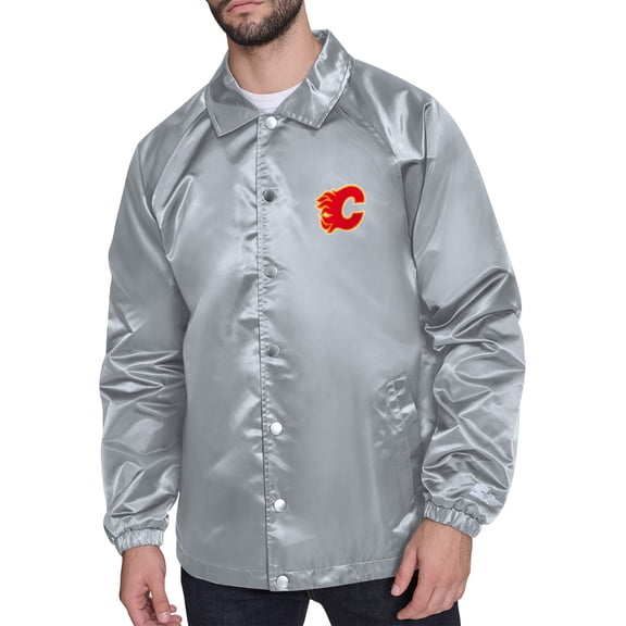Men's Starter Gray Calgary Flames Retro Logo Raglan Coaches Full-Snap Jacket