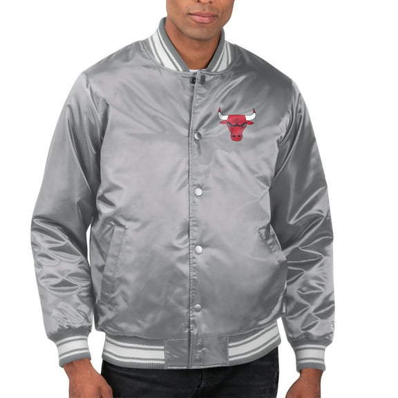 Men's Starter  Gray Chicago Bulls Printed Team Name Satin Varsity Full-Snap Jacket