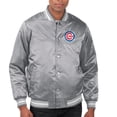 thumbnail image 1 of Men's Starter  Gray Chicago Cubs Printed Team Logo Satin Varsity Full-Snap Jacket, 1 of 2