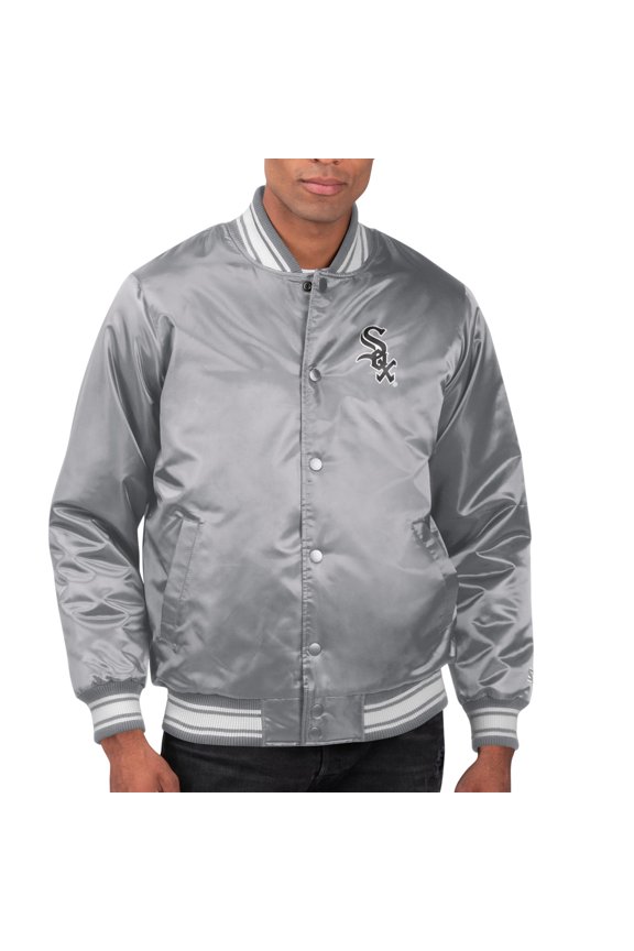 Men's Starter Gray Chicago White Sox Printed Team Logo Satin Varsity Full-Snap Jacket
