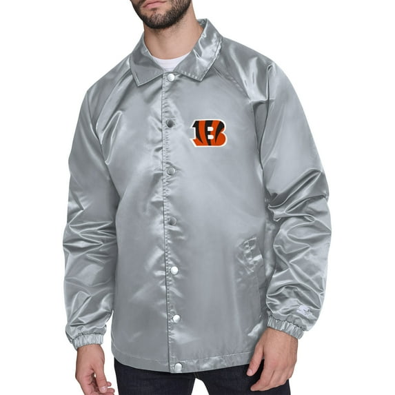 Men's Starter Gray Cincinnati Bengals Printed Logo Raglan Coaches Full-Snap Jacket