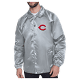 thumbnail image 1 of Men's Starter  Gray Cincinnati Reds Shield Logo Raglan Coaches Full-Snap Jacket, 1 of 2
