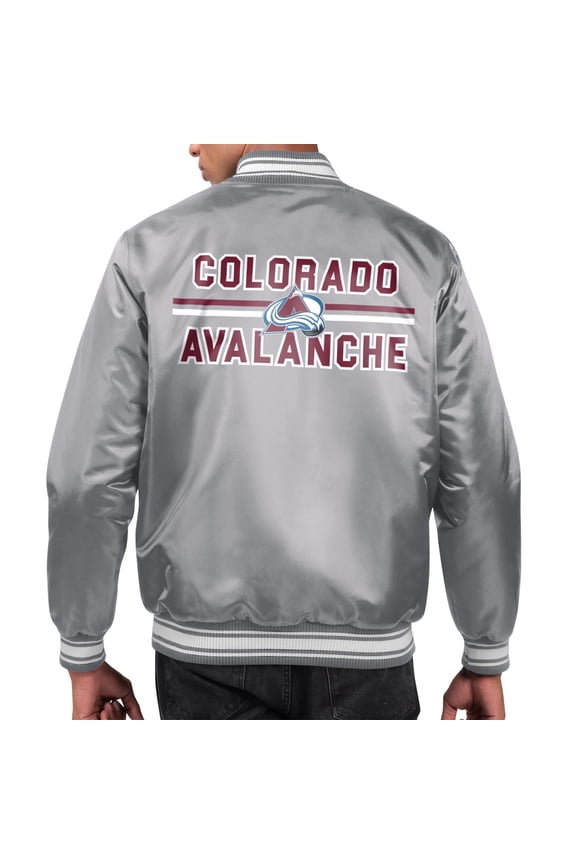 Men's Starter Gray Colorado Avalanche Printed Team Logo Satin Varsity Full-Snap Jacket