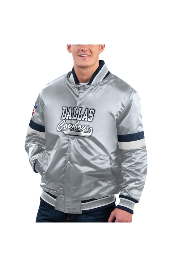Men's Starter Gray Dallas Cowboys Home Game Satin Full-Snap Varsity Jacket