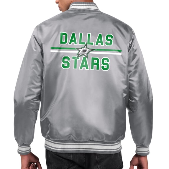 Men's Starter Gray Dallas Stars Printed Team Logo Satin Varsity Full-Snap Jacket