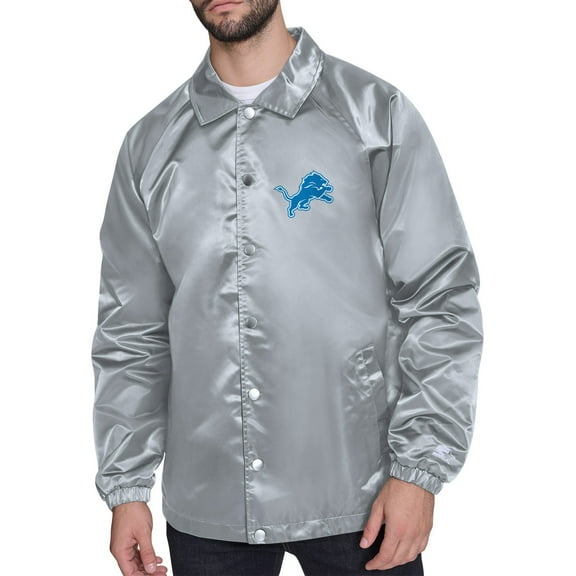 Men's Starter Gray Detroit Lions Printed Logo Raglan Coaches Full-Snap Jacket