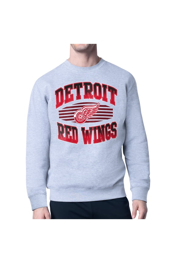 Men's Starter Gray Detroit Red Wings Team Grit Graphic Fleece Pullover Sweatshirt
