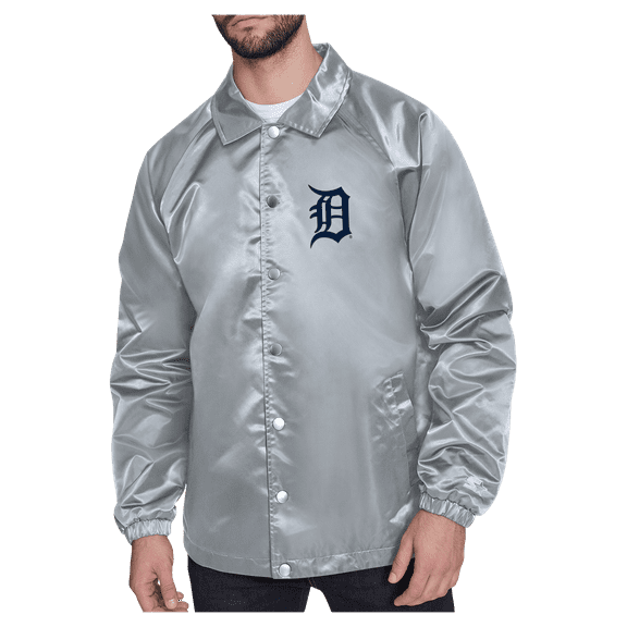 Men's Starter Gray Detroit Tigers Shield Logo Raglan Coaches Full-Snap Jacket