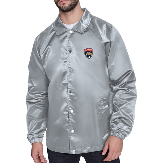 Men's Starter Gray Florida Panthers Retro Logo Raglan Coaches Full-Snap Jacket