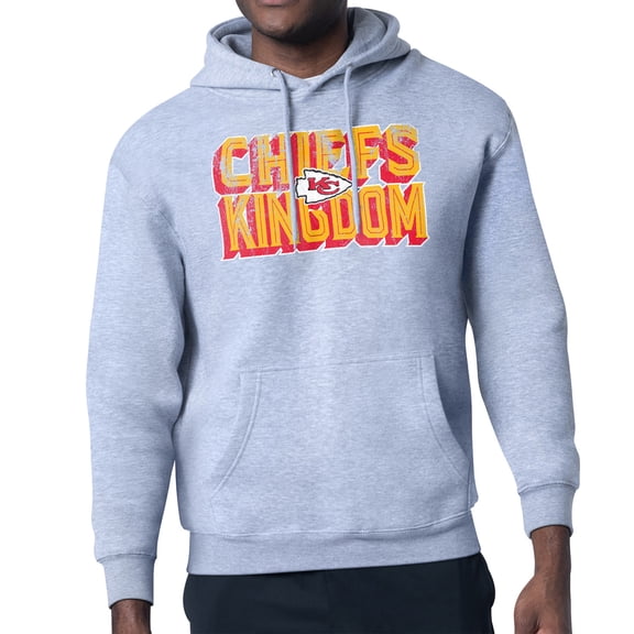 Men's-Starter Gray Kansas City Chiefs Distressed Fleece Pullover Hoodie