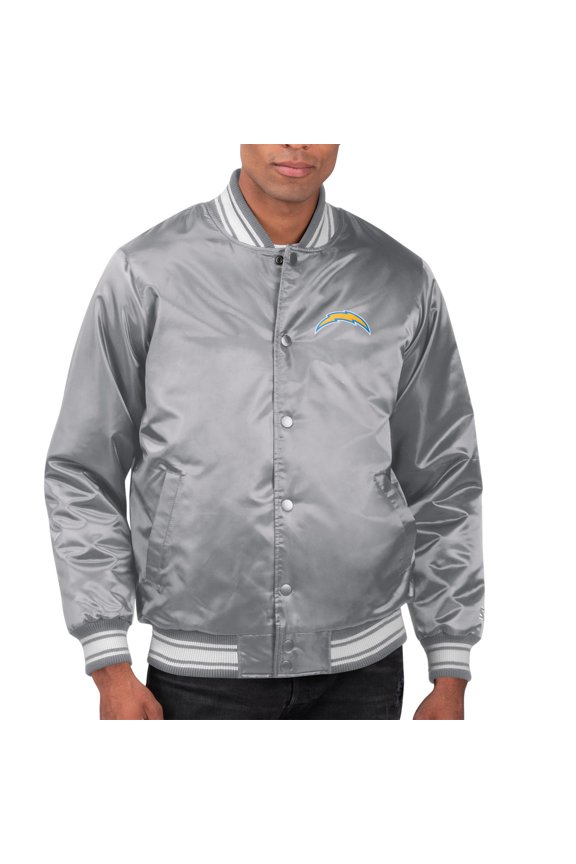 Men's Starter Gray Los Angeles Chargers Printed Team Logo Satin Varsity Full-Snap Jacket