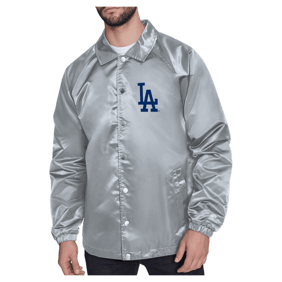 Men's Starter  Gray Los Angeles Dodgers Shield Logo Raglan Coaches Full-Snap Jacket