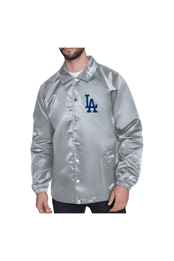 Men's Starter  Gray Los Angeles Dodgers Shield Logo Raglan Coaches Full-Snap Jacket