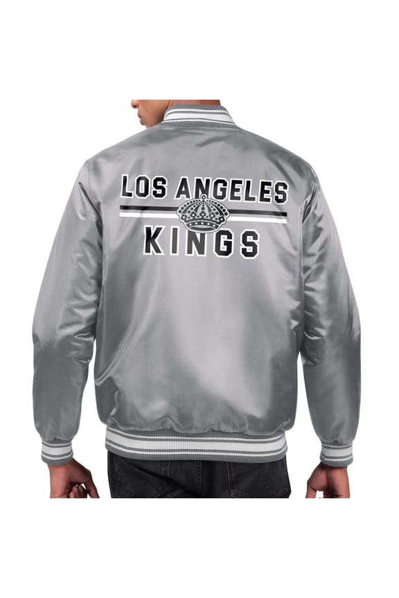 Men's Starter  Gray Los Angeles Kings Printed Team Logo Satin Varsity Full-Snap Jacket