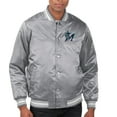 thumbnail image 1 of Men's Starter  Gray Miami Marlins Printed Team Logo Satin Varsity Full-Snap Jacket, 1 of 2