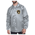 thumbnail image 1 of Men's Starter  Gray Milwaukee Brewers Shield Logo Raglan Coaches Full-Snap Jacket, 1 of 2