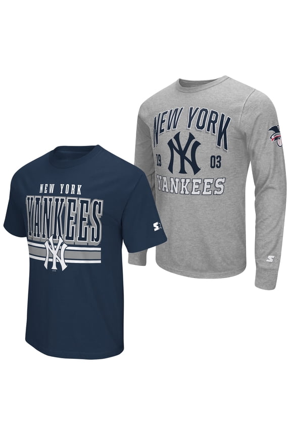 Men's Starter  Heather Gray/Navy New York Yankees Two-Pack Long Sleeve & Short Sleeve T-Shirt Set