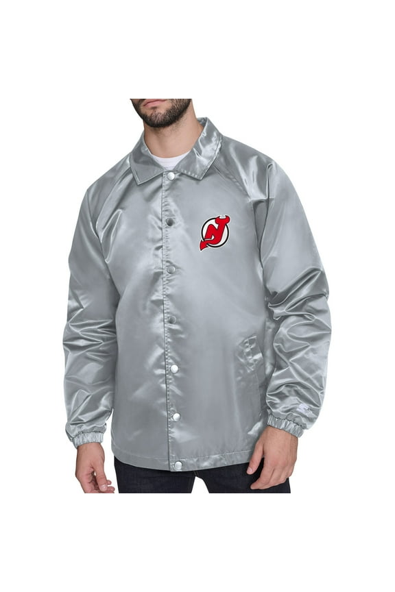 Men's Starter Gray New Jersey Devils Retro Logo Raglan Coaches Full-Snap Jacket
