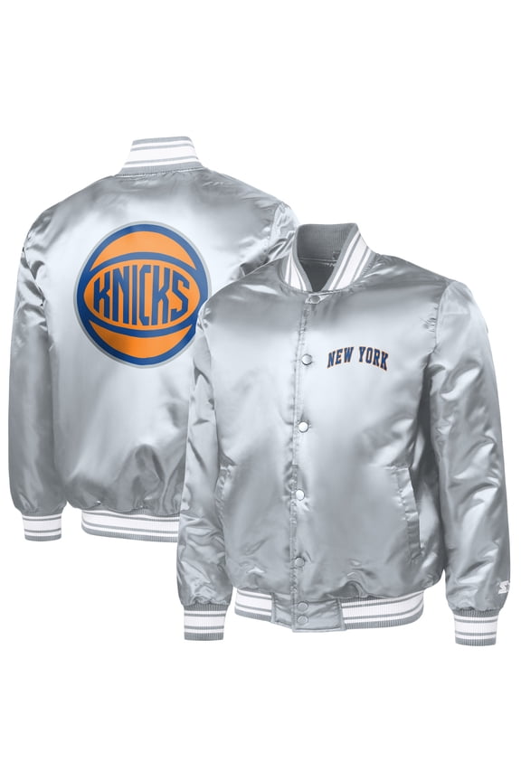Men's Starter Gray New York Knicks Basketball Logo Varsity Full-Snap Jacket