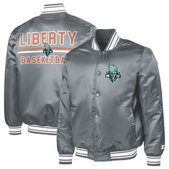 Men's Starter Gray New York Liberty Satin Varsity Full-Snap Jacket