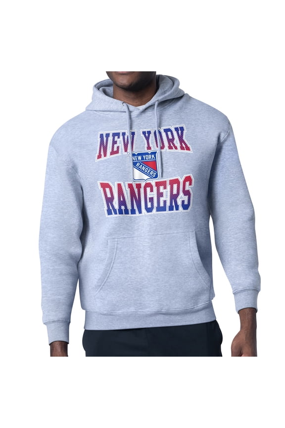 Men's Starter Gray New York Rangers Comic Style Team Graphic Hoodie