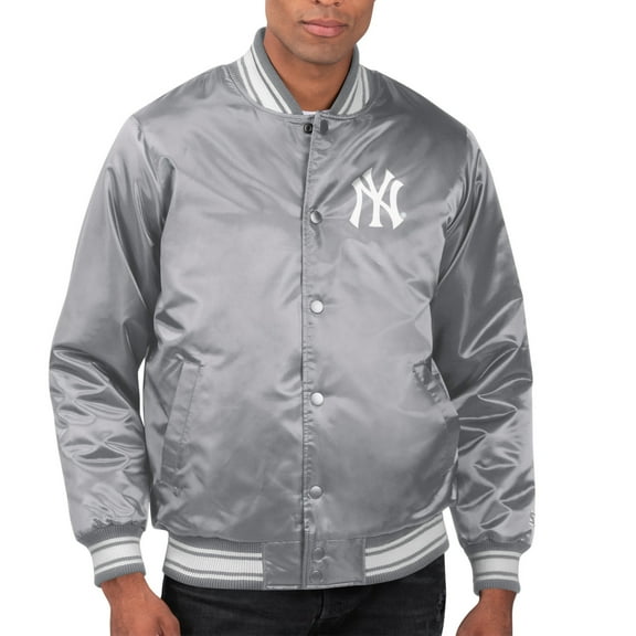 Men's Starter  Gray New York Yankees Printed Team Logo Satin Varsity Full-Snap Jacket