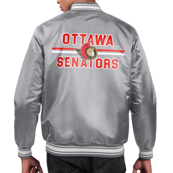 Men's Starter Gray Ottawa Senators Printed Team Logo Satin Varsity Full-Snap Jacket