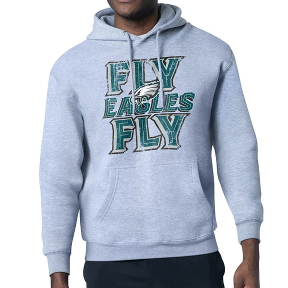 Men's-Starter  Gray Philadelphia Eagles Distressed Fleece Pullover Hoodie