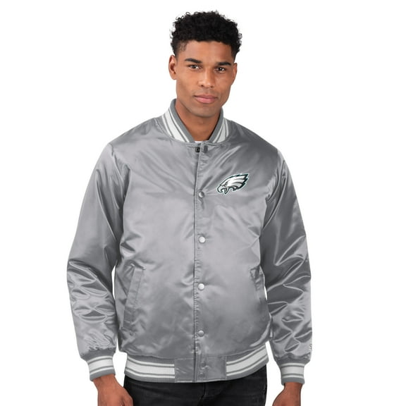 Men's Starter  Gray Philadelphia Eagles Printed Team Logo Satin Varsity Full-Snap Jacket