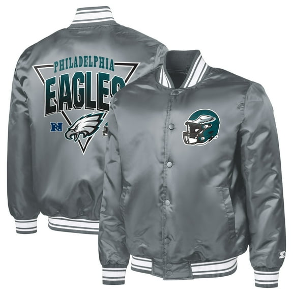Men's Starter Gray Philadelphia Eagles Printed Triangle Graphic Satin Full-Snap Varsity Jacket