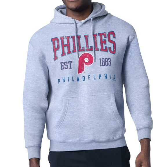 Men's-Starter Gray Philadelphia Phillies Distressed Fleece Pullover Hoodie