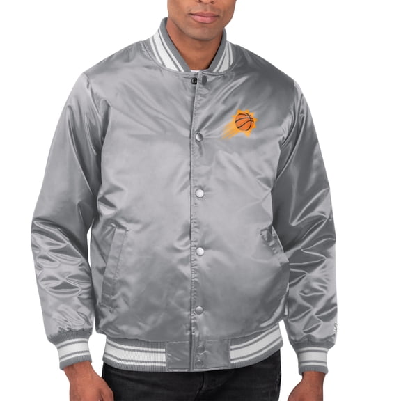 Men's Starter Gray Phoenix Suns Printed Team Name Satin Varsity Full-Snap Jacket