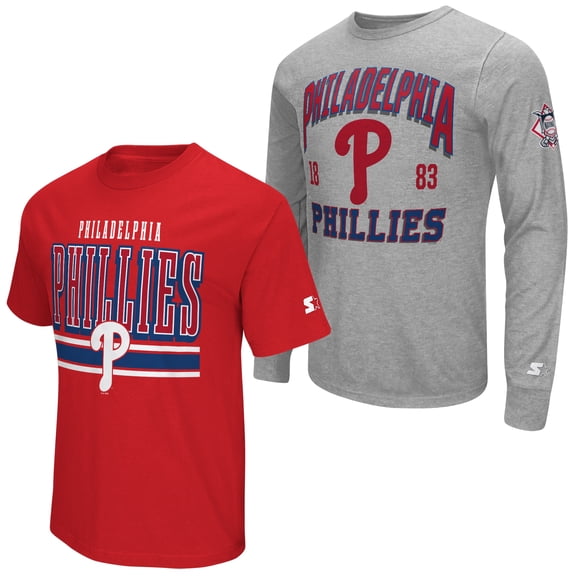 Men's Starter  Heather Gray/Red Philadelphia Phillies Two-Pack Long Sleeve & Short Sleeve T-Shirt Set