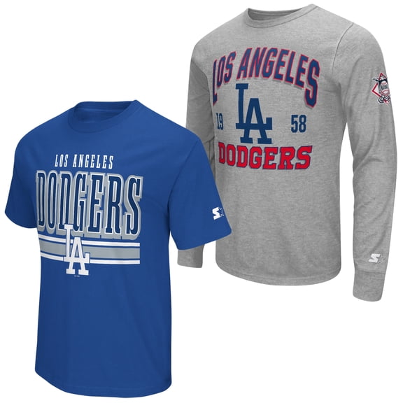 Men's Starter Heather Gray/Royal Los Angeles Dodgers Two-Pack Long Sleeve & Short Sleeve T-Shirt Set