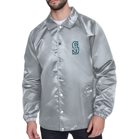 Men's Starter Gray Seattle Mariners Retro Logo Raglan Coaches Full-Snap Jacket