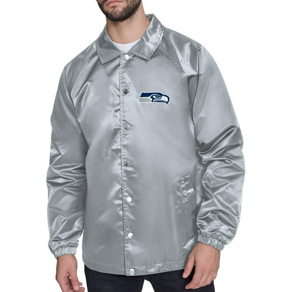 Men's Starter Gray Seattle Seahawks Printed Logo Raglan Coaches Full-Snap Jacket
