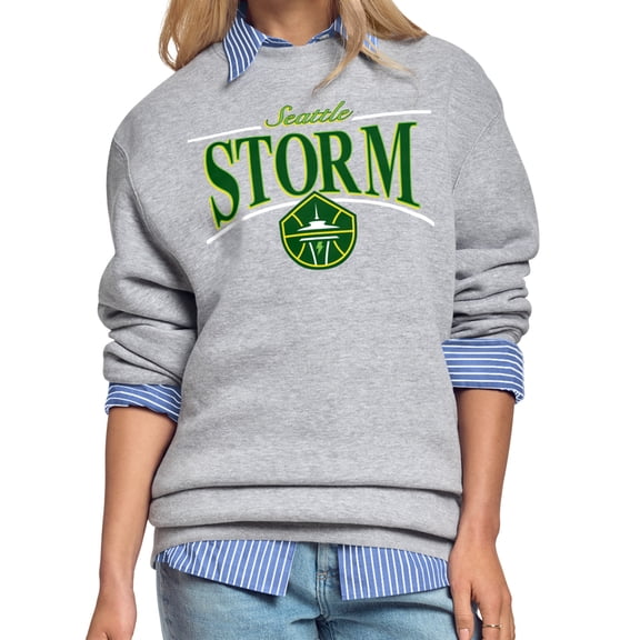 Men's Starter Gray Seattle Storm Arch Stripe Fleece Crewneck Sweatshirt
