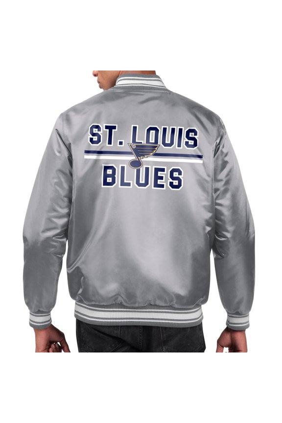 Men's Starter Gray St. Louis Blues Printed Team Logo Satin Varsity Full-Snap Jacket