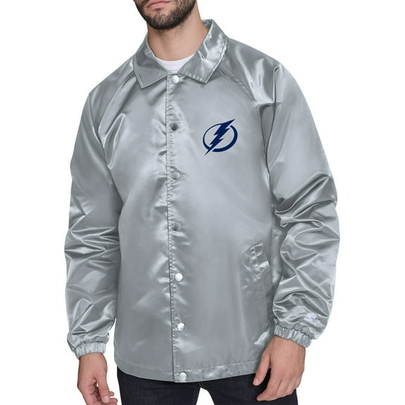 Men's Starter Gray Tampa Bay Lightning Retro Logo Raglan Coaches Full-Snap Jacket