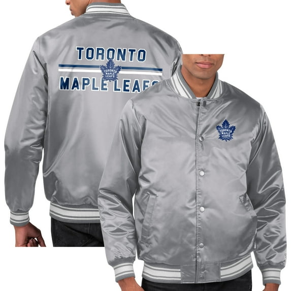 Men's Starter Gray Toronto Maple Leafs Printed Team Logo Satin Varsity Full-Snap Jacket