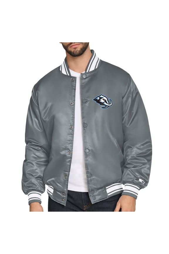 Men's Starter Gray Utah Mammoth Triangle Satin Varsity Full-Snap Jacket