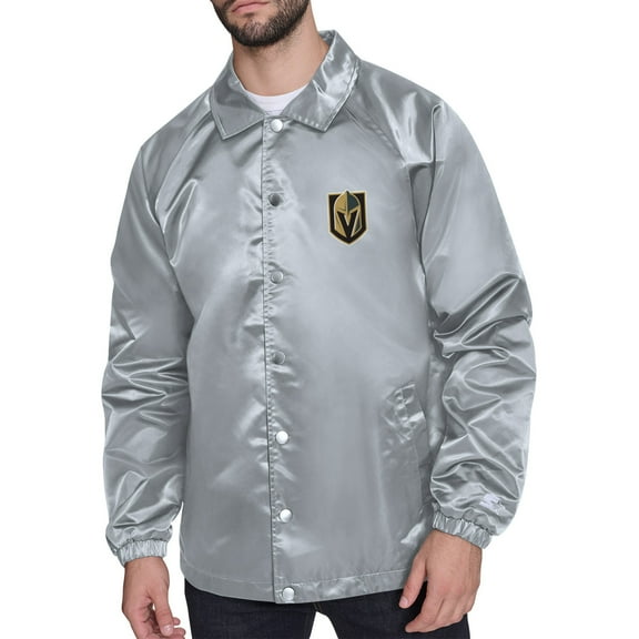 Men's Starter Gray Vegas Golden Knights Retro Logo Raglan Coaches Full-Snap Jacket